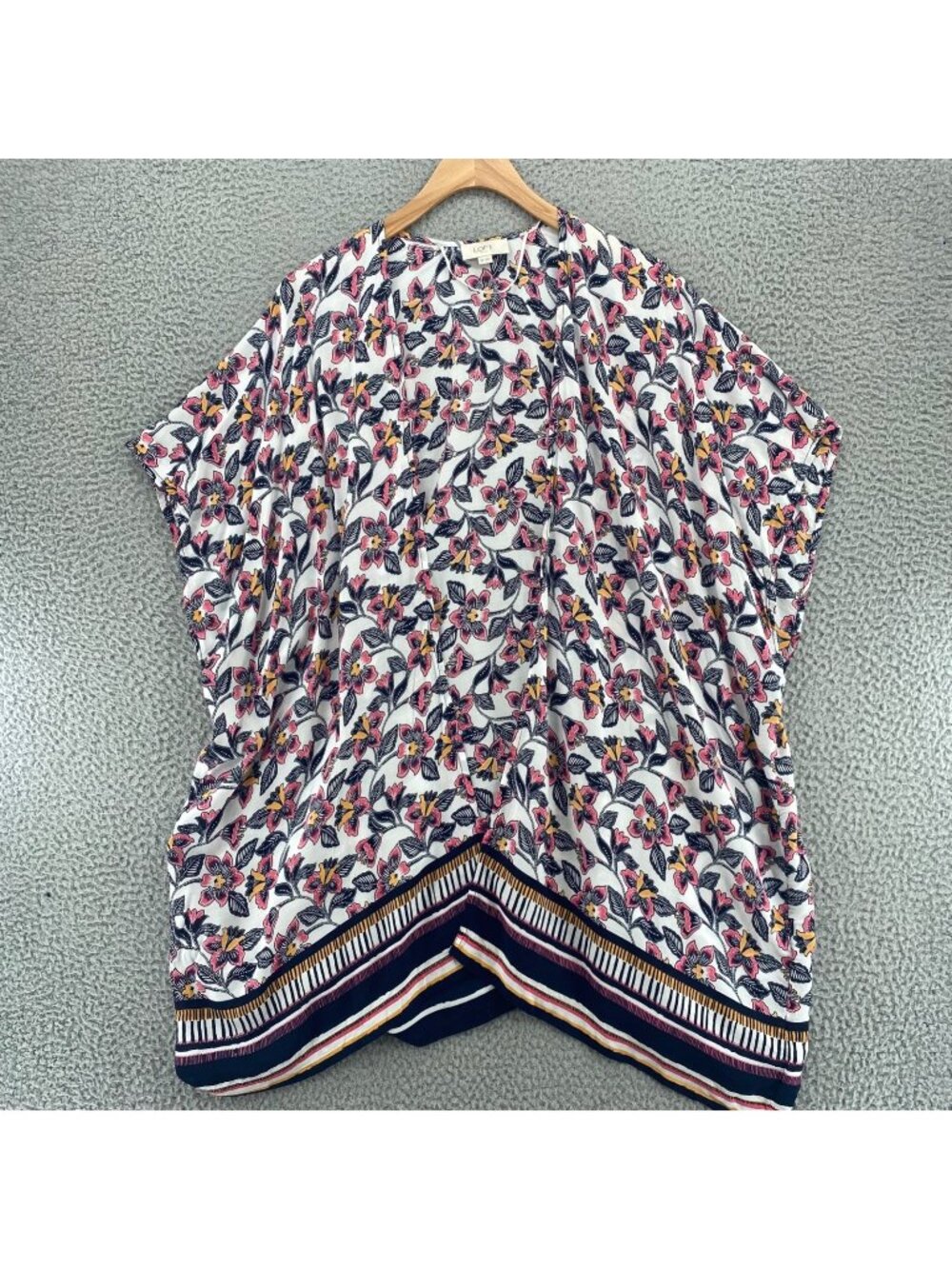 LOFT Top Womens One Size Pink Multi Floral Modal Kimono Cap Sleeve Open Flowy